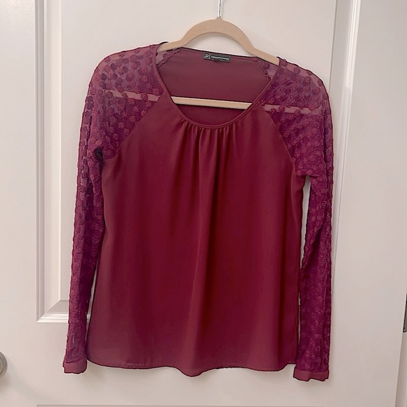 ADRIANNa PAPELL Blouse/Burgundy/Lace long Sleeve/scoop Neck/Pull over - Picture 1 of 10